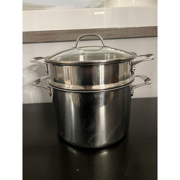 VIKING Cookware 8 Qt Quart 3-Ply Stainless Steel Stock Pot w/Glass Lid-PRISTINE!